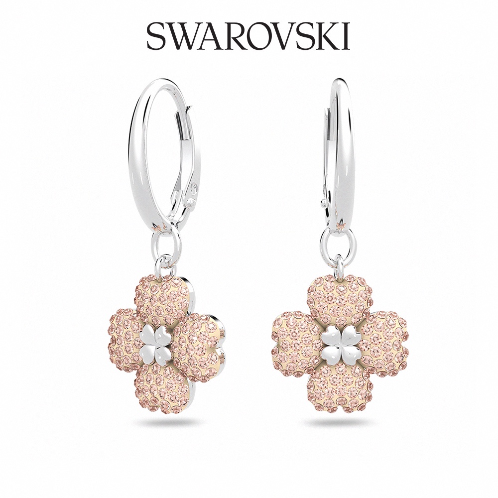 SWAROVSKI 施華洛世奇 Latisha 大圈耳環, 花朵, 粉紅色, 鍍白金色