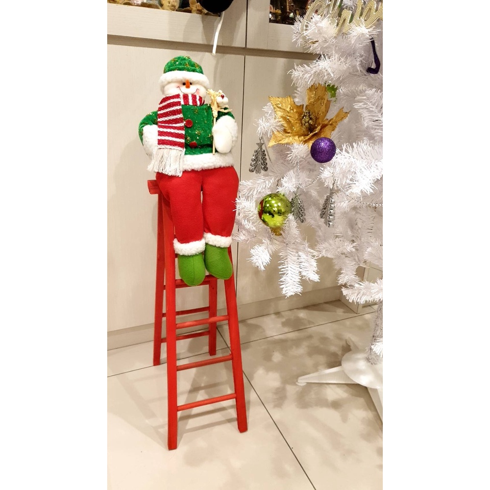 [台灣現貨] 聖誕雪人 可愛布偶 坐 梯子 櫥窗裝飾/拍照道具/聖誕禮物/聖誕擺飾