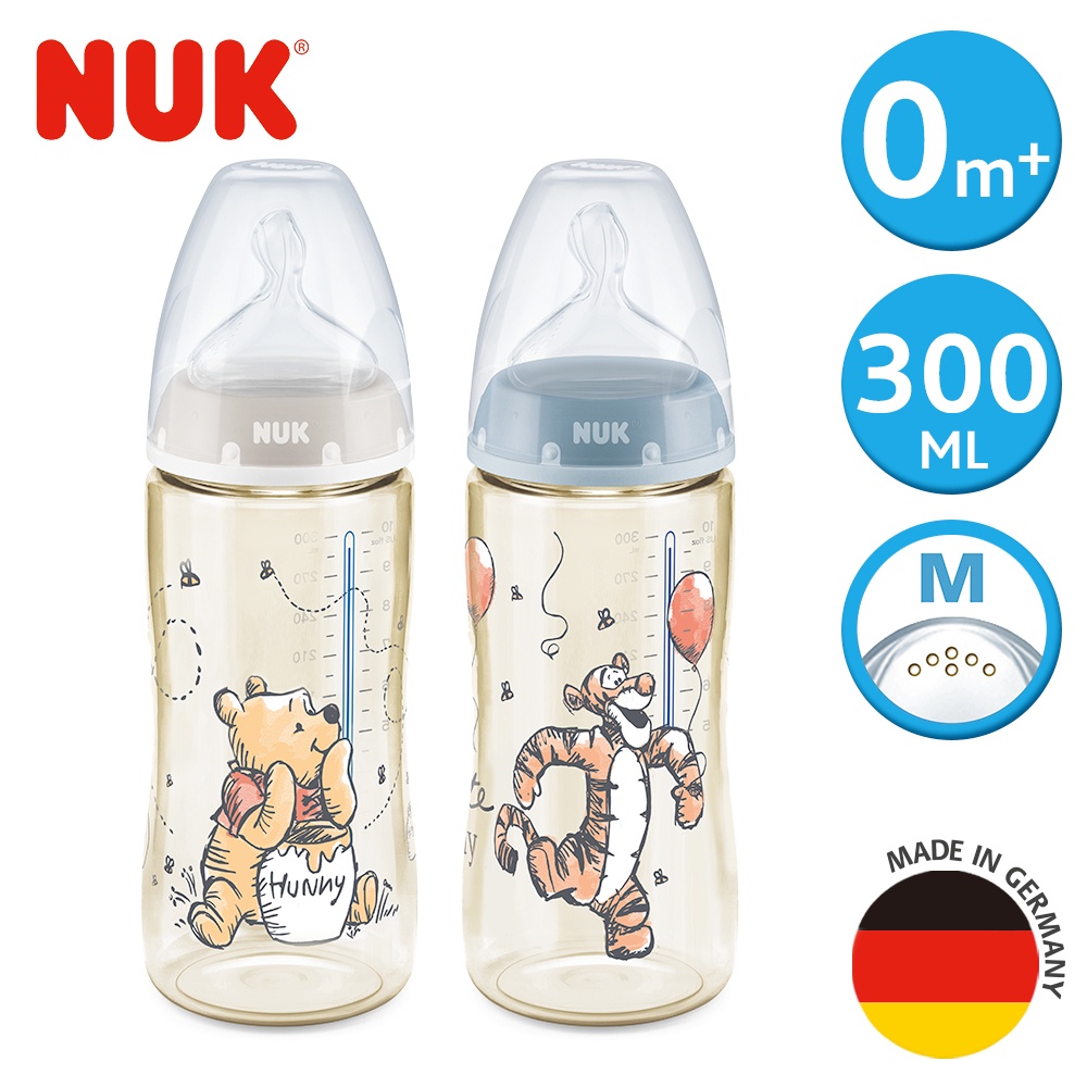 德國NUK-迪士尼聯名寬口徑PPSU感溫奶瓶-1入(150ML/300ML,顏色隨機出貨)