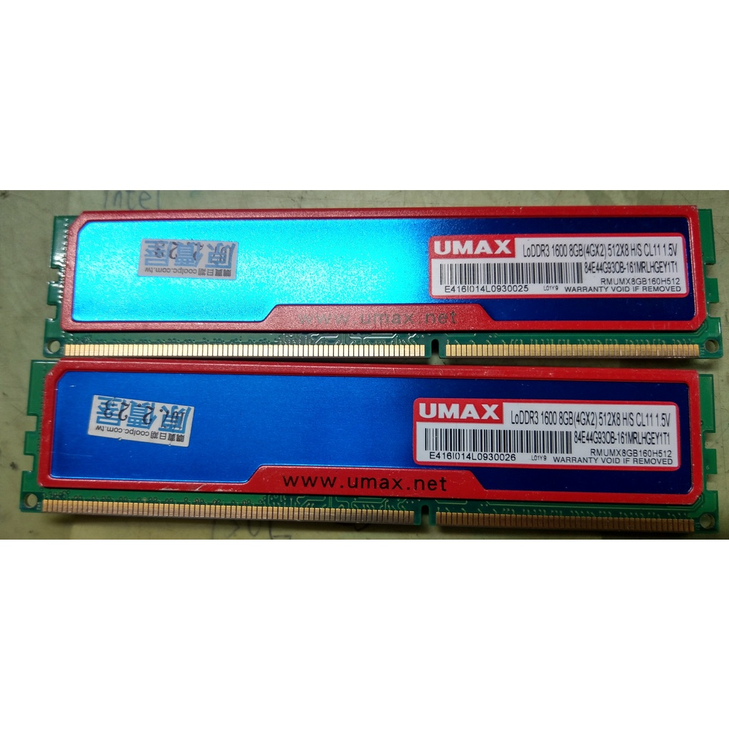 含稅 終保 UMAX DDR3 1600 8GB 4GBX2 跑雙通含散熱片 12R527