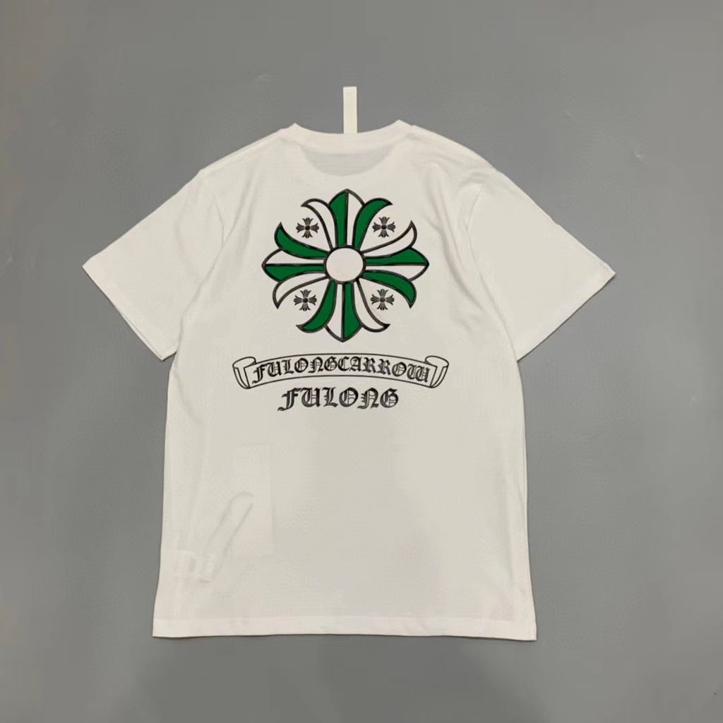 Chrome Hearts 綠色十字梵文印花寬鬆男士女士休閒圓領短袖 T 恤
