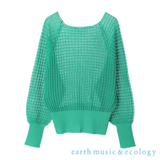 earth music&ecology 透明感格紋寬領縮袖針織上衣(1L23L2C0100)