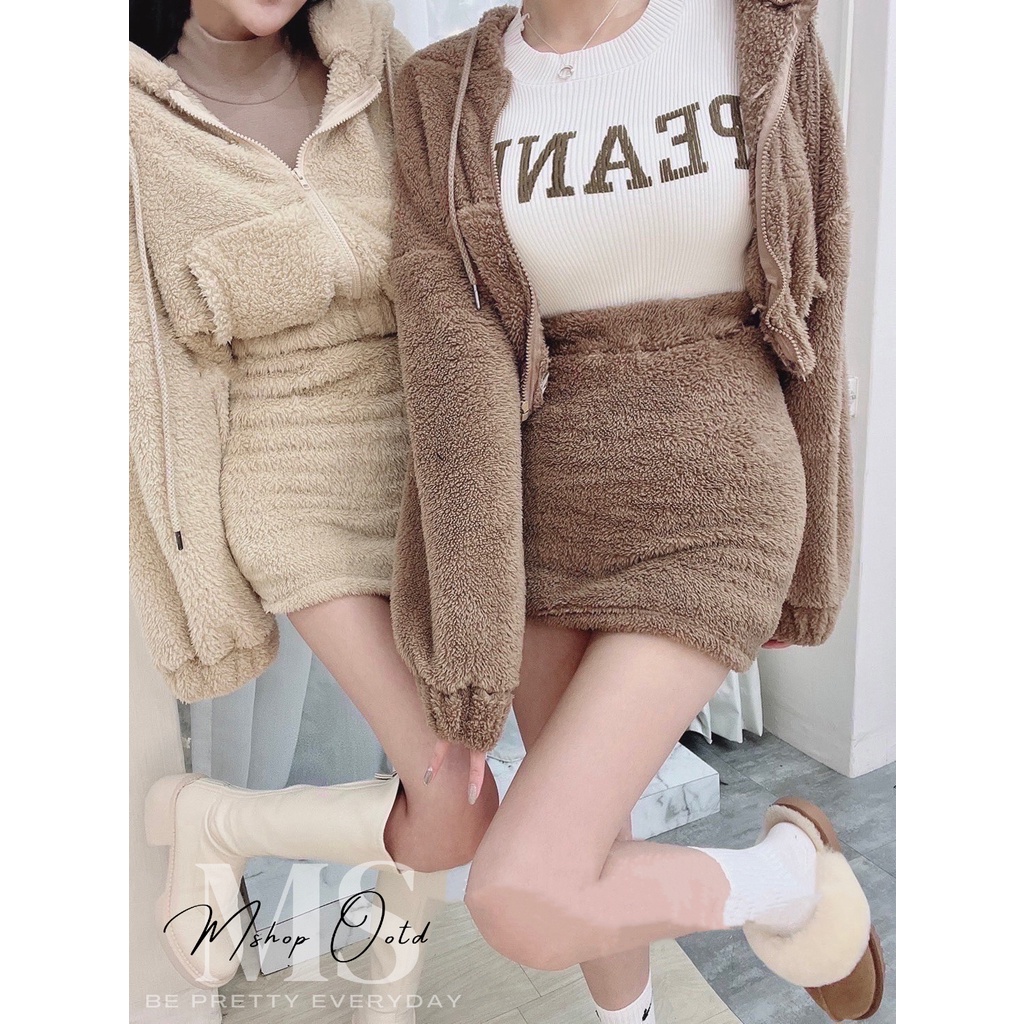 【✨現貨免運】獨家限量超可愛熊寶寶褲裙套裝 套裝 熊寶寶 毛外套 毛毛 短裙 短版上衣