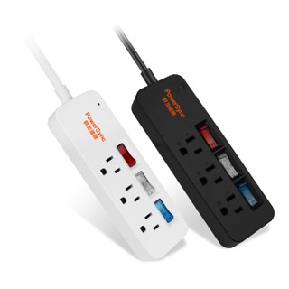 PowerSync群加 3開3插彩色開關防雷擊延長線1.2M/2色