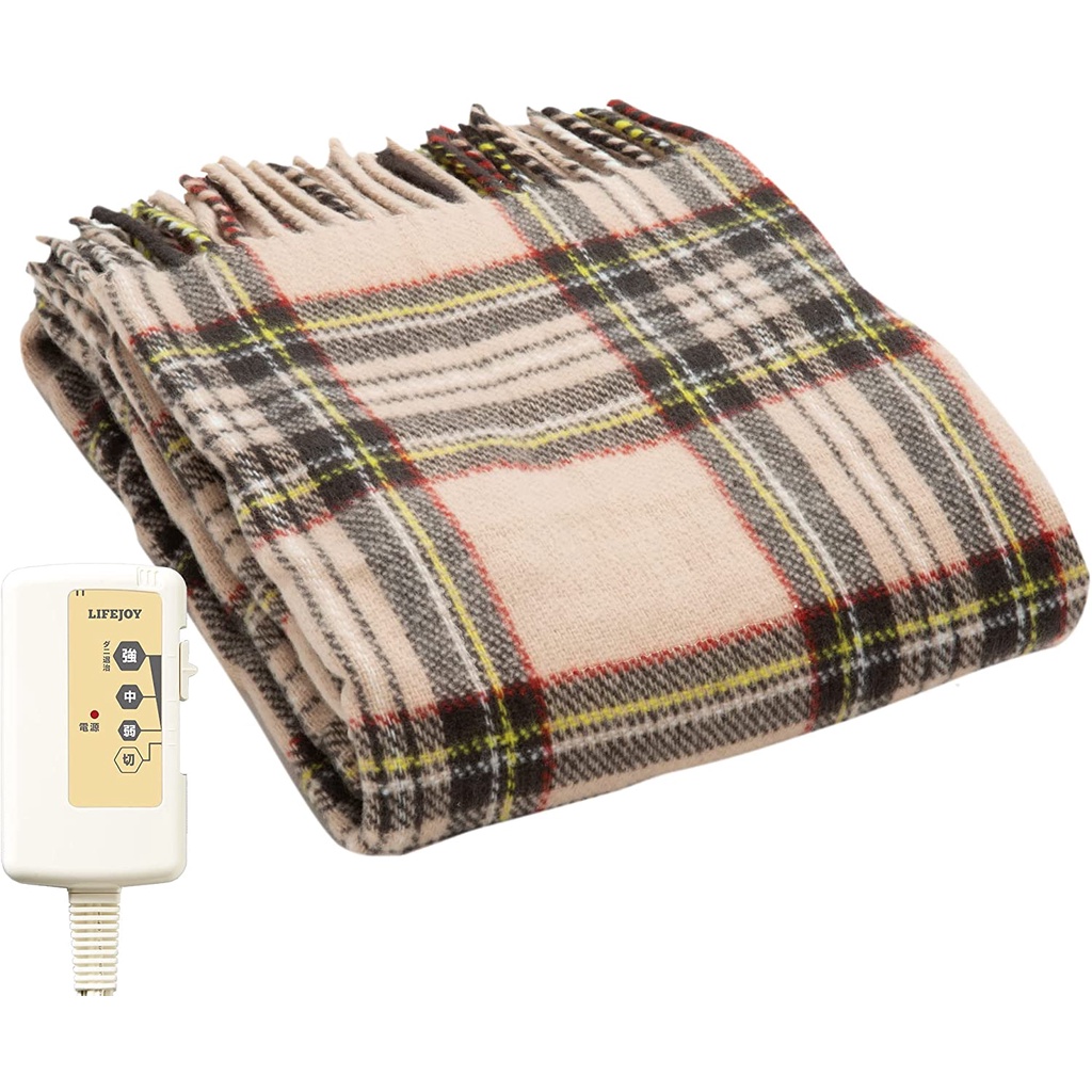 日本電熱毯Life Joy 電熱毯 日本製造 米色 120×62釐米 可水洗 毛毯 JPN121CC 冬天毛毯