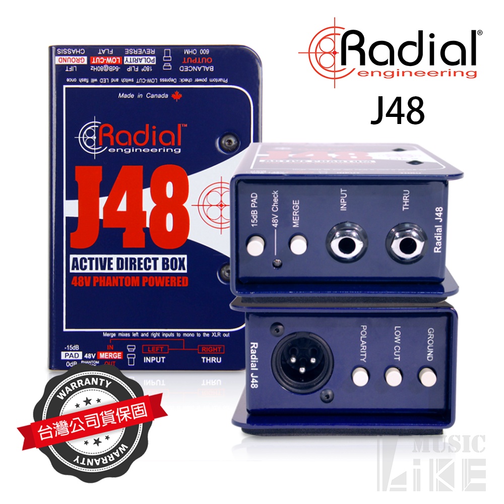 萊可樂器 Radial J48 主動式 DI Direct Box 表演 錄音 訊號處理 公司貨