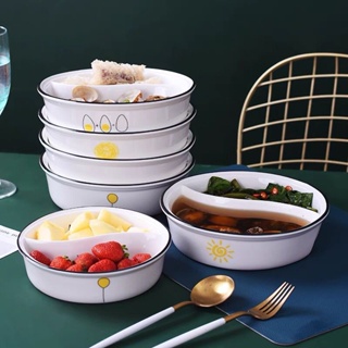 湯碗 北歐陶瓷分格碗 分隔湯碗 家用雙格面碗 水果沙拉碗 鴛鴦兩格碗 可微波爐大碗 吃飯碗 北歐白色碗🌸川島