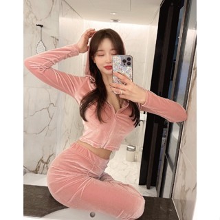 🇰🇷Korea韓國連線·正韓 天鵝絨短版連帽外套+天鵝絨長褲兩件式套裝SET 天鵝絨套裝 休閒套裝 韓國代購