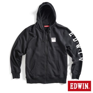 EDWIN 男款 網路獨家 率性左袖LOGO連帽拉T外套(黑色)