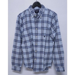 Abercrombie & Fitch 男生A&F法蘭絨天空藍格紋襯衫(長袖)，尺寸M