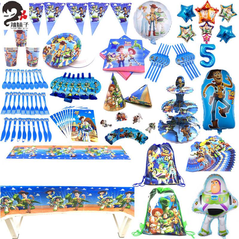 🎈辣妹子🎈玩具總動員兒童寶寶生日節日派對餐具三角旗紙杯紙盤派對用品套裝