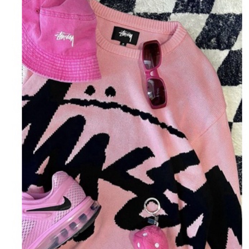 🇺🇸 Stussy Stock Sweater 22 大Logo 字母毛衣 針織衫 黑/粉紅 長袖上衣 潮流 滑板
