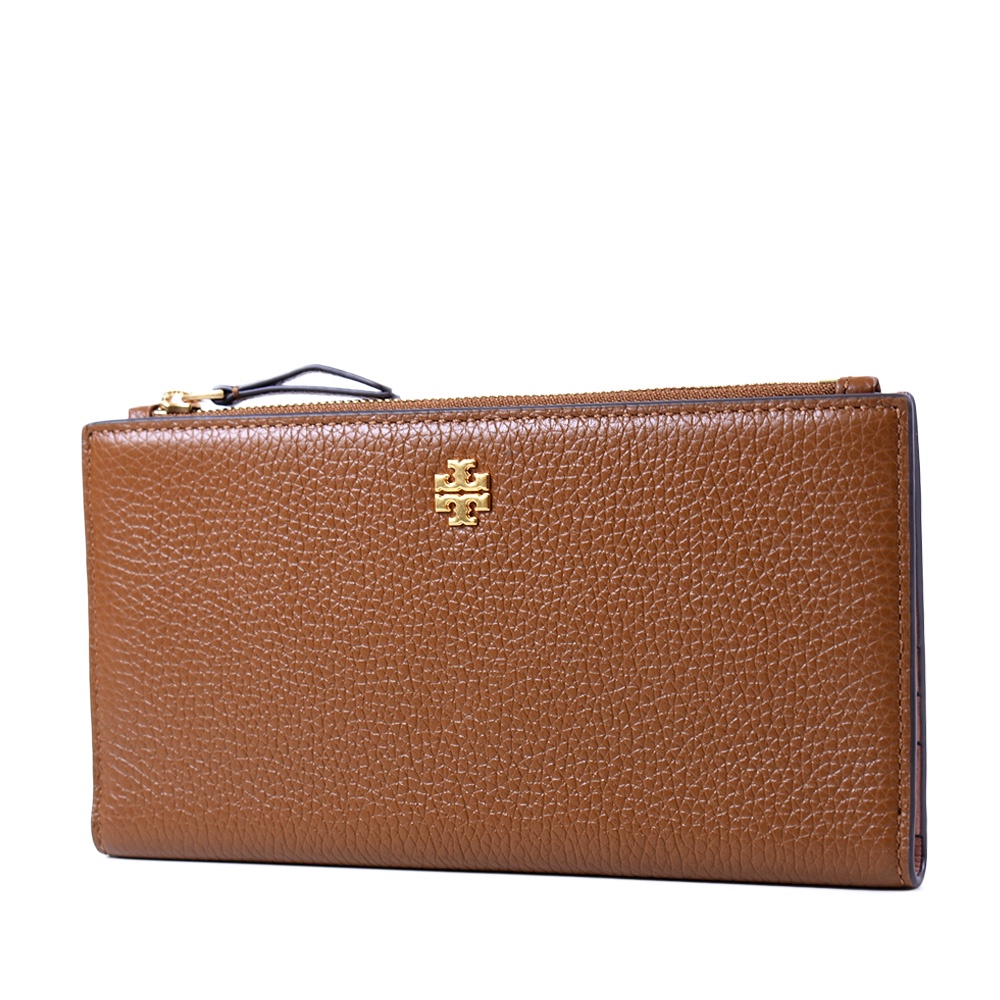 TORY BURCH Blake 荔枝紋對開釦式長夾-焦糖色【美國正品 現貨】