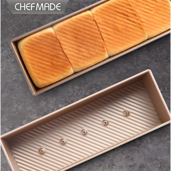 Chefmade學廚 金色不沾吐司盒 滑蓋吐司模 斜紋帶蓋吐司盒 烘焙模具 低糖土司 烤箱用 商用烤模 CM6010