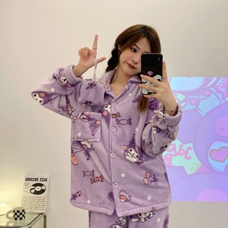 ✣✉【🎀限時特惠】 新款珊瑚絨秋冬季睡衣女 庫洛米長袖加厚居家服 可愛學生法蘭絨家居服套裝