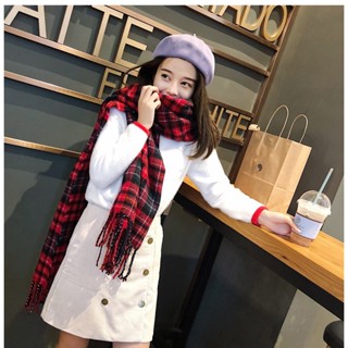 藍心小舖~💗冬季保暖圍巾加厚圍巾 促銷圍巾 針織圍巾 格紋撞色 保暖仿羊絨圍巾 柔軟抗寒圍脖(JE3)