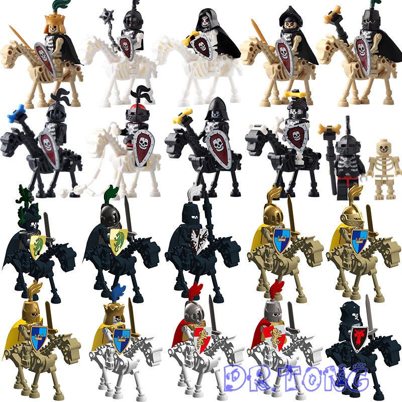中古世紀積木 兼容樂高中古系列城堡騎士中世紀骷髏士兵拼裝積木人仔益智玩具