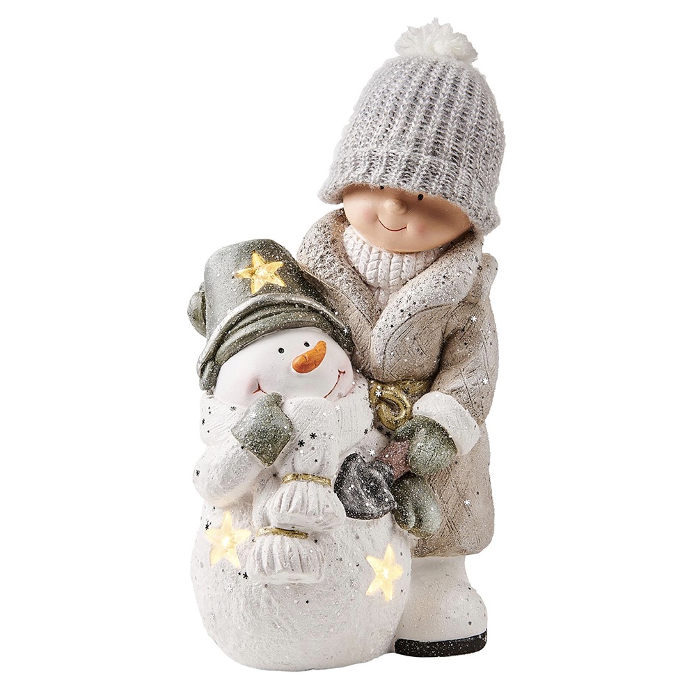 【YU Living】聖誕LED人偶擺飾 毛帽小童與雪人造型擺飾(灰白色) [折扣碼現折]