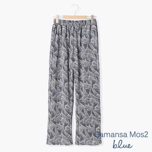 Samansa Mos2 blue 幾何圖案設計鬆緊腰百褶長褲(FG27L0F0780)