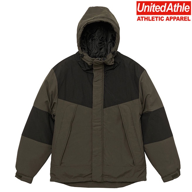日本 United Athle UA7499 保暖 內裏鋪棉 機能防風 連帽外套 (4602 橄欖綠配黑色) 化學原宿