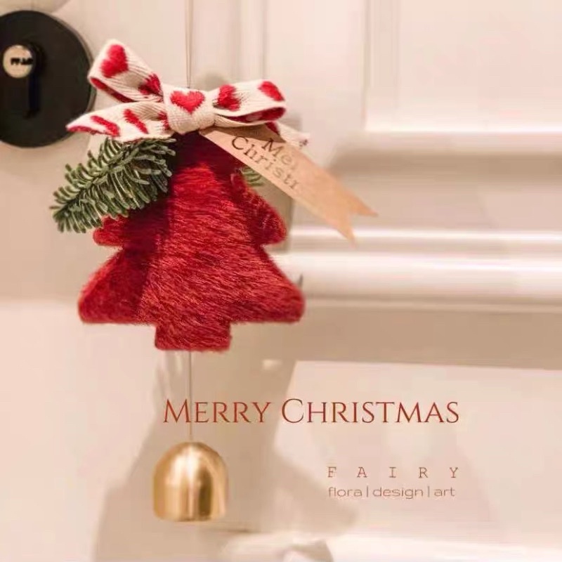 聖誕銅鈴門掛 diy材料包 可自行添加乾燥花材裝飾 毛絨絨聖誕樹 客訂35cm大聖誕花圈