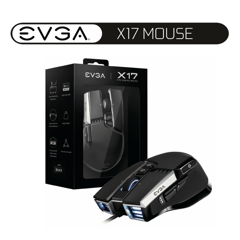 開發票可統編 刷卡 全新未拆 未註冊 EVGA 艾維克  X17 黑 電競滑鼠 有線/防潑水/RGB 3年保