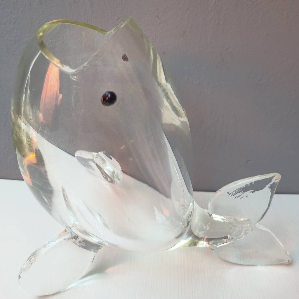 二手魚形水晶玻璃瓶 水晶玻璃魚缸 造型水晶花瓶 創意魚缸 迷你水族箱 鬥魚缸 水晶透明魚形玻璃金魚缸 水晶造型花瓶/花器