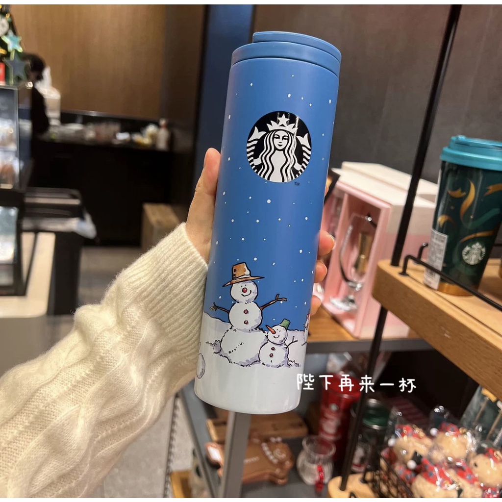 Starbucks官方正品！韓國星巴克杯子2022聖誕節童話森林雪人特洛伊不銹鋼保溫杯果汁珍奶茶奶昔茶水咖啡杯473ml