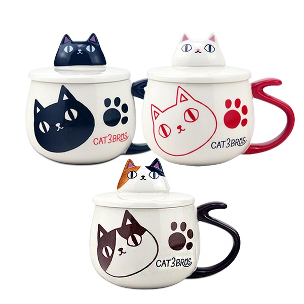【堯峰陶瓷】日本進口貓咪三兄弟馬克杯 單入 |貓奴必備|陶瓷咖啡花茶水杯 | 情侶親子對杯|療育動物系列|貓尾巴造型陶瓷