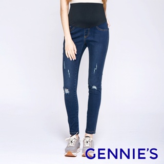 【Gennies 奇妮】個性破壞感一體成型涼感牛仔褲-深藍(T4H23)