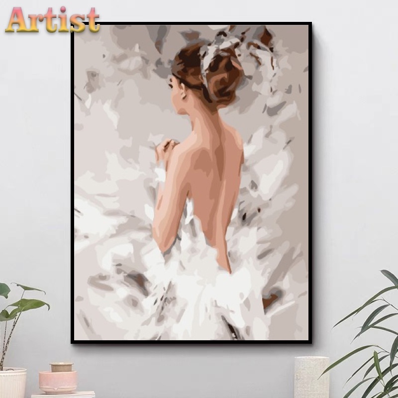 Artist DIY數字油畫 芭蕾舞者 背影人物 （40X50CM帶框）按數字畫 油畫 手工畫 裝飾畫 數字繪畫