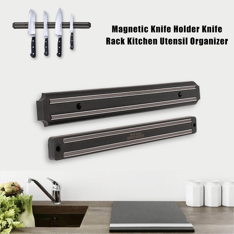 不銹鋼金屬磁性刀架壁掛式黑色 ABS 金屬刀用於塑料塊磁鐵刀架廚房工具