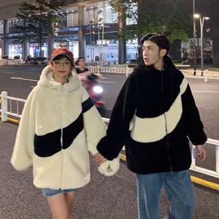 爆款學生情侶裝冬天外套女 羊羔絨coat 小香風羊羔毛外套 連帽外套刷毛 韓國寬鬆加厚衛衣hooded jacket