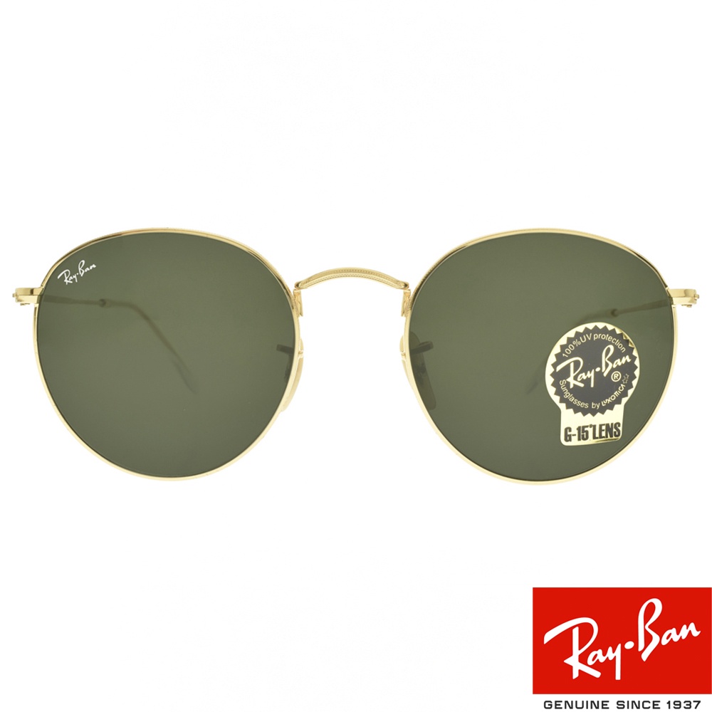 RayBan雷朋 太陽眼鏡 RB3447 001-53mm 復古圓框款 ROUND METAL 墨鏡 -金橘眼鏡