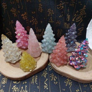 天然水晶碎石滴膠聖誕樹粉晶海藍寶黃水晶擺飾 消磁 珠光奶油膠使用限量