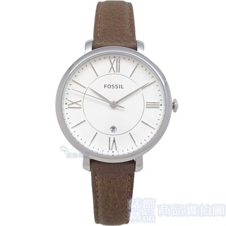 FOSSIL ES3708手錶 日期 銀框 銀白面 咖啡色皮帶 女錶【錶飾精品】