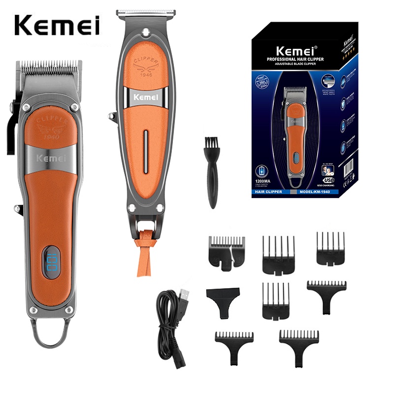 Kemei 專業褪色理髮器組合零間隙無繩邊緣理髮器理髮店電動 2 理髮機