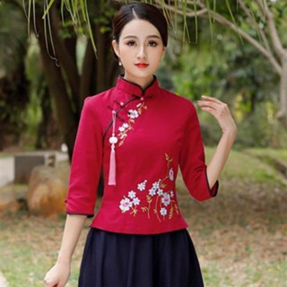 國風女裝 中國服女裝 中國服 唐裝女 辣妹裝 姐妹裝 女士唐裝旂袍上衣複古改良旂袍兩件套民國風女裝中國風套裝漢服茶 UY