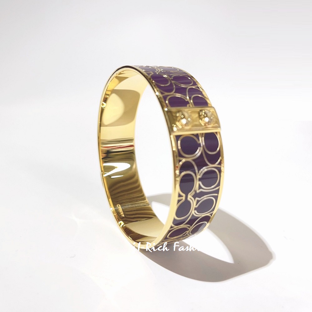 COACH 紫/金色C LOGO精鍍金屬寬版手環-附精美禮盒 #94285