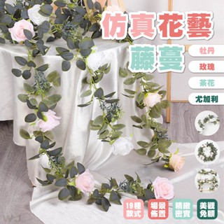 【現貨】玫瑰 花藤 茶花 牡丹 藤蔓 尤加利藤 婚禮佈置 花藝 佈置 生日派對 森系 森林系佈置 仿真花 週歲佈置 植物
