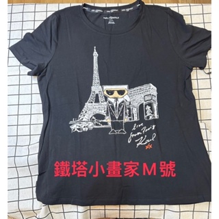 🇺🇸KARL LAGERFELD 卡爾 🔥L0WH0037 🌈L號、M號 💞老佛爺公仔巴黎鐵塔🔥凱旋門💞棉質短T恤黑色
