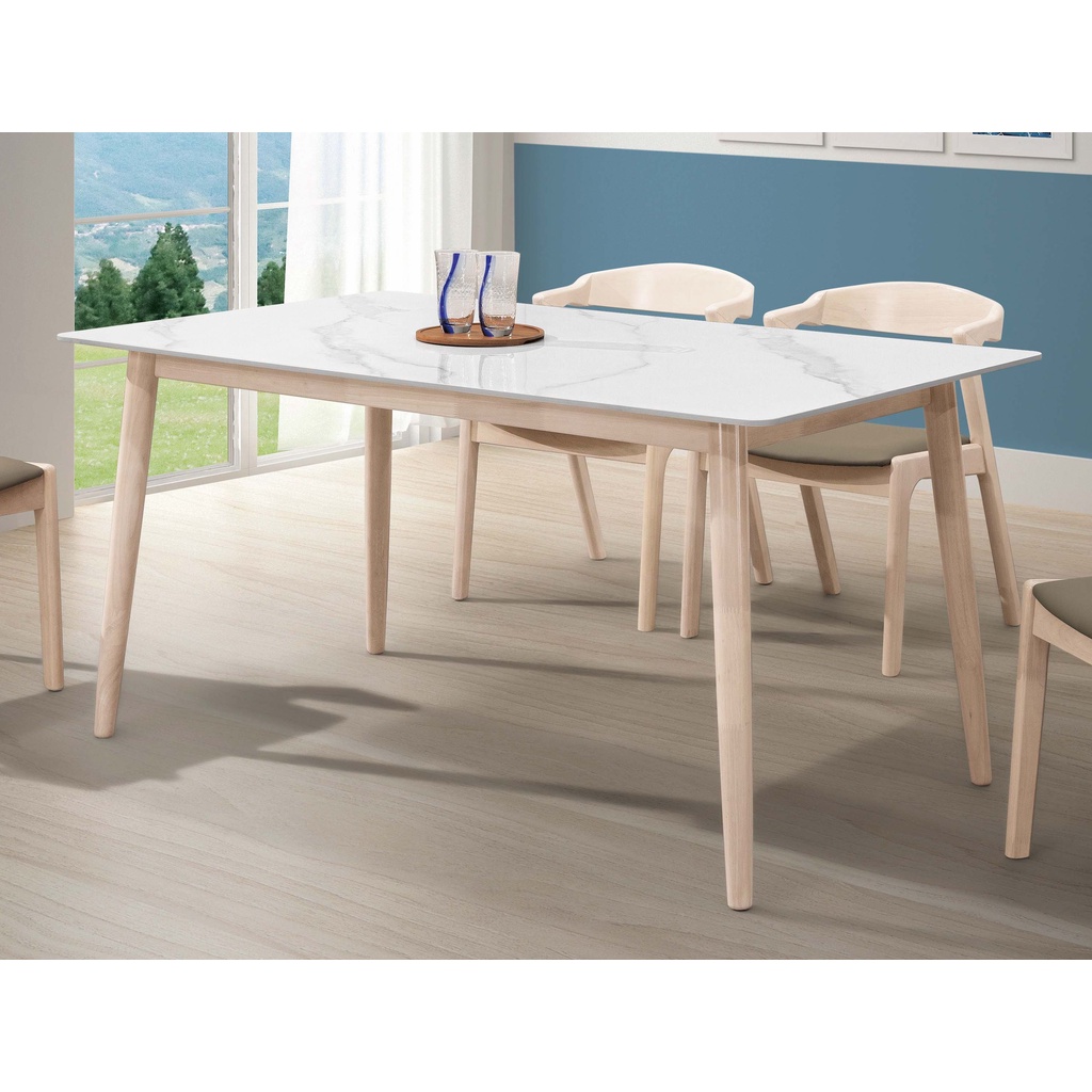 板橋區家具，H500-01 萊德洗白色5尺岩板餐桌(岩板3.5cm圓角)，大台北都會區免運費