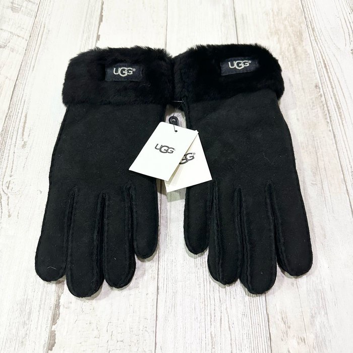 Maple麋鹿小舖 美國購買 UGG 黑色羊毛手套 Turn Cuff Gloves ＊ ( 現貨L號 )