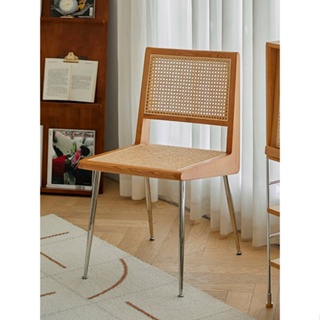 mokamoka伯恩餐椅中古藤編椅靠背凳子家用侘寂實木北歐餐廳喝茶椅