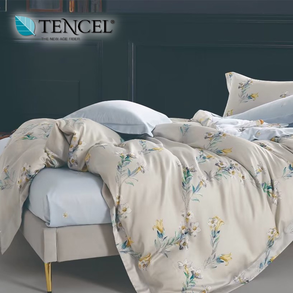 40支100%純天絲TENCEL【單人 雙人 加大 特大組合】規格可選  35公分  床包四件組 床罩七件組 羽甜黃