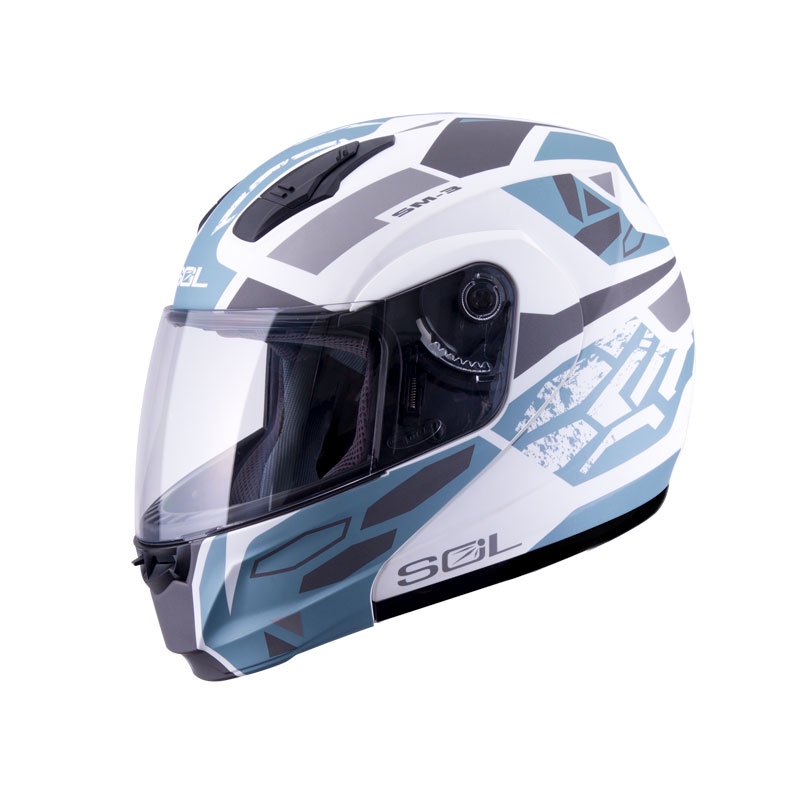 【SOL Helmets】SM-3可掀式安全帽 (戰將_消光白/灰藍銀) ｜ SOL安全帽官方商城