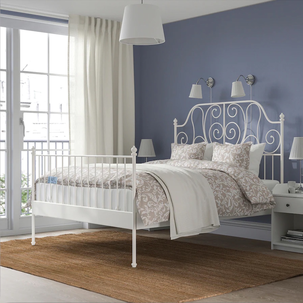 絕版款/北歐工業LOFT風格經典IKEA宜家LEIRVIK雙人加大床框床架+附床底板條/白色/二手八成新/特$4980