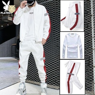 免運★樂天虎 韓版套裝男 長袖套裝【M-5XL】休閑套裝男三件套寬松透氣百搭跑步戶外運動套裝 大碼長袖上衣長褲男生衣著