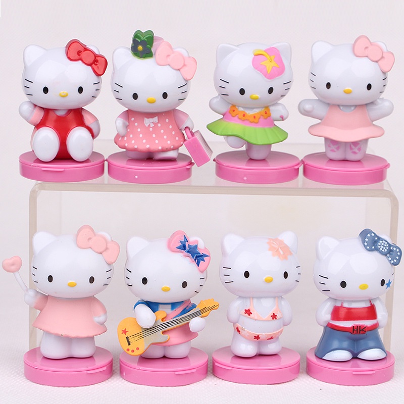 8 件套 Hellokitty 玩具蛋糕裝飾 Hello Kitty 蛋糕裝飾創意 DIY 場景蛋糕娃娃裝飾品 Kt 貓