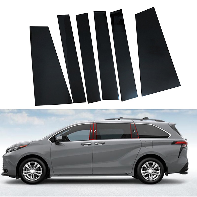 6 件/套車門側 B C 柱 裝飾貼紙適用於豐田 Sienna 2021-2024 - 中柱貼紙